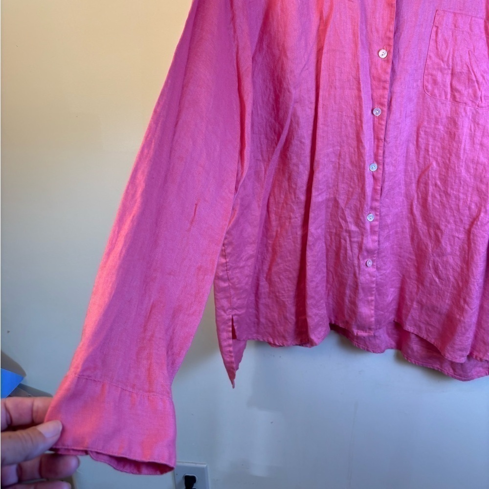 J.Jill Love Linen 100% Linen Button Up Blouse Top Pink Coral Size XL Tall - Picture 3 of 4